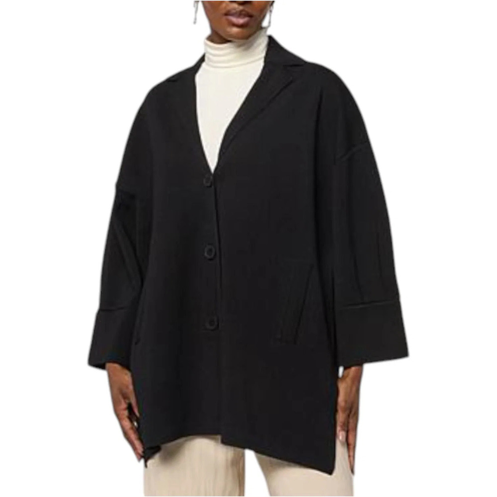 WynneCollection Women's Barrel Sleeve Notched Collar Topper Black - Regular